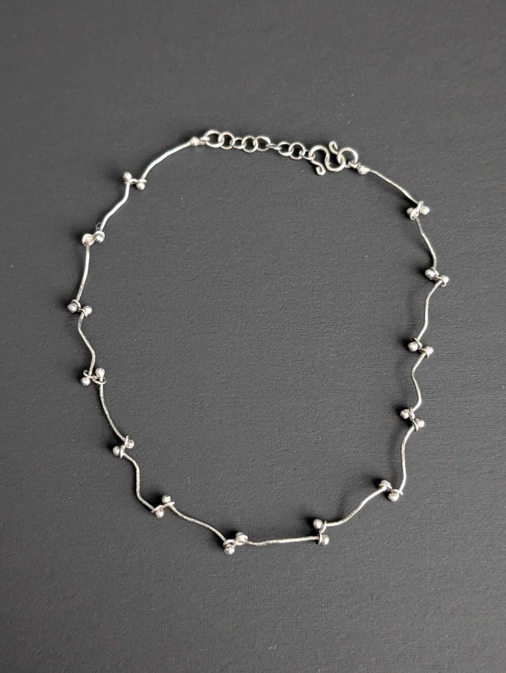 Vintage Sterling Silver Anklet - Adjustable Size - Dainty Design - S Hook Close